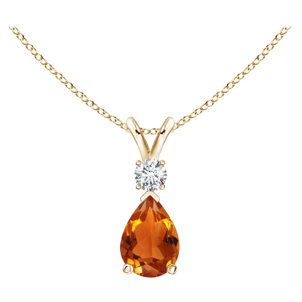 Angara Natural Prong-Set Citrine Teardrop Pendant with Diamond in 14K Solid Gold