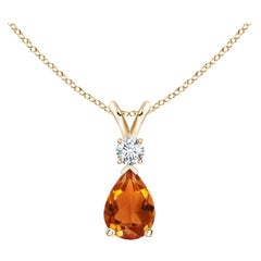 Angara Natural Prong-Set Citrine Teardrop Pendant with Diamond in 14K Solid Gold