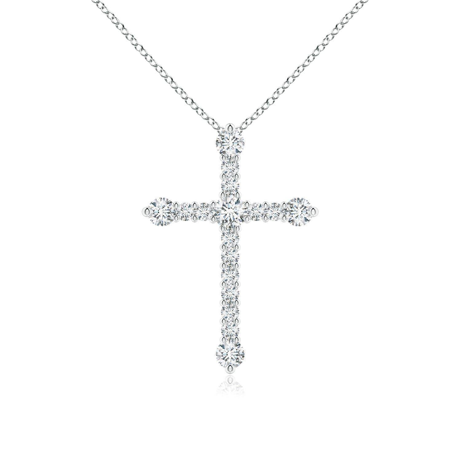 Angara Natural Prong-Set Diamond Budded Cross Pendant in 14K Solid Gold