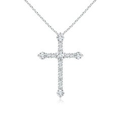 Angara Natural Prong-Set Diamond Budded Cross Pendant in 14K Solid Gold