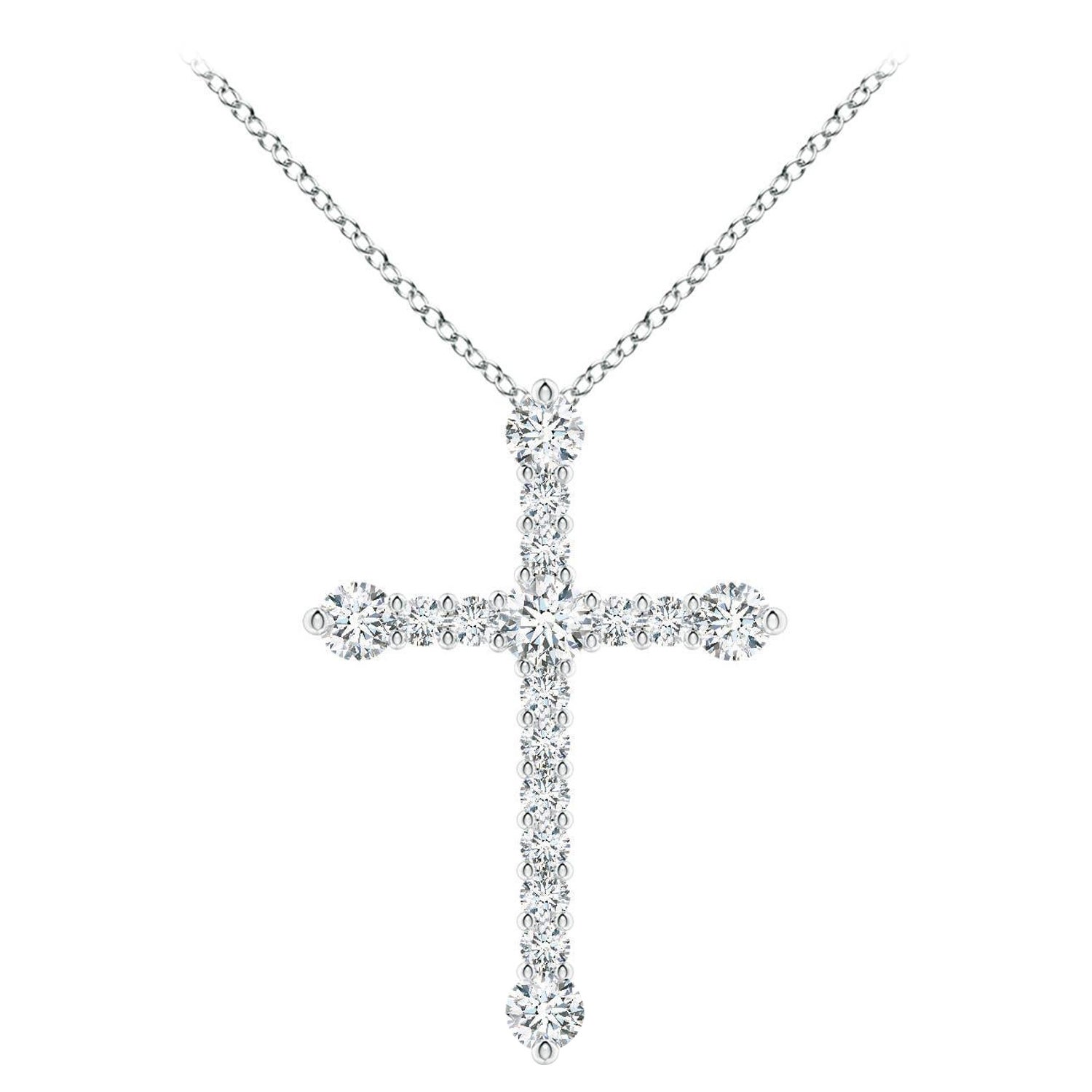 Pendentif croix à bourgeons en or massif 14K avec diamants naturels sertis clos Angara en vente