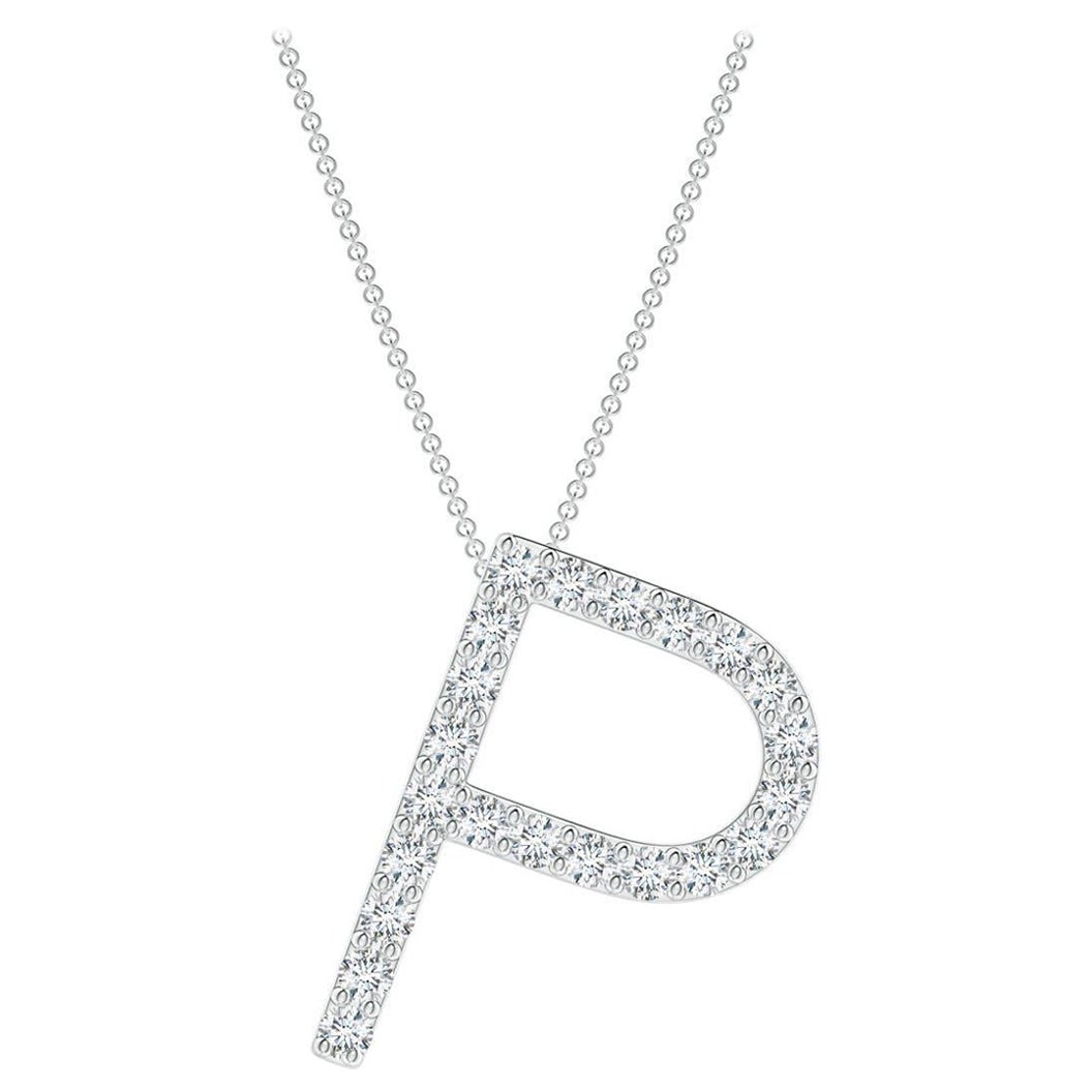 Angara Natural Prong-Set Diamond Capital "P" Initial Pendant in 14K Solid Gold For Sale