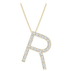Angara Natural Prong-Set Diamond Capital "R" Initial Pendant in 14K Solid Gold