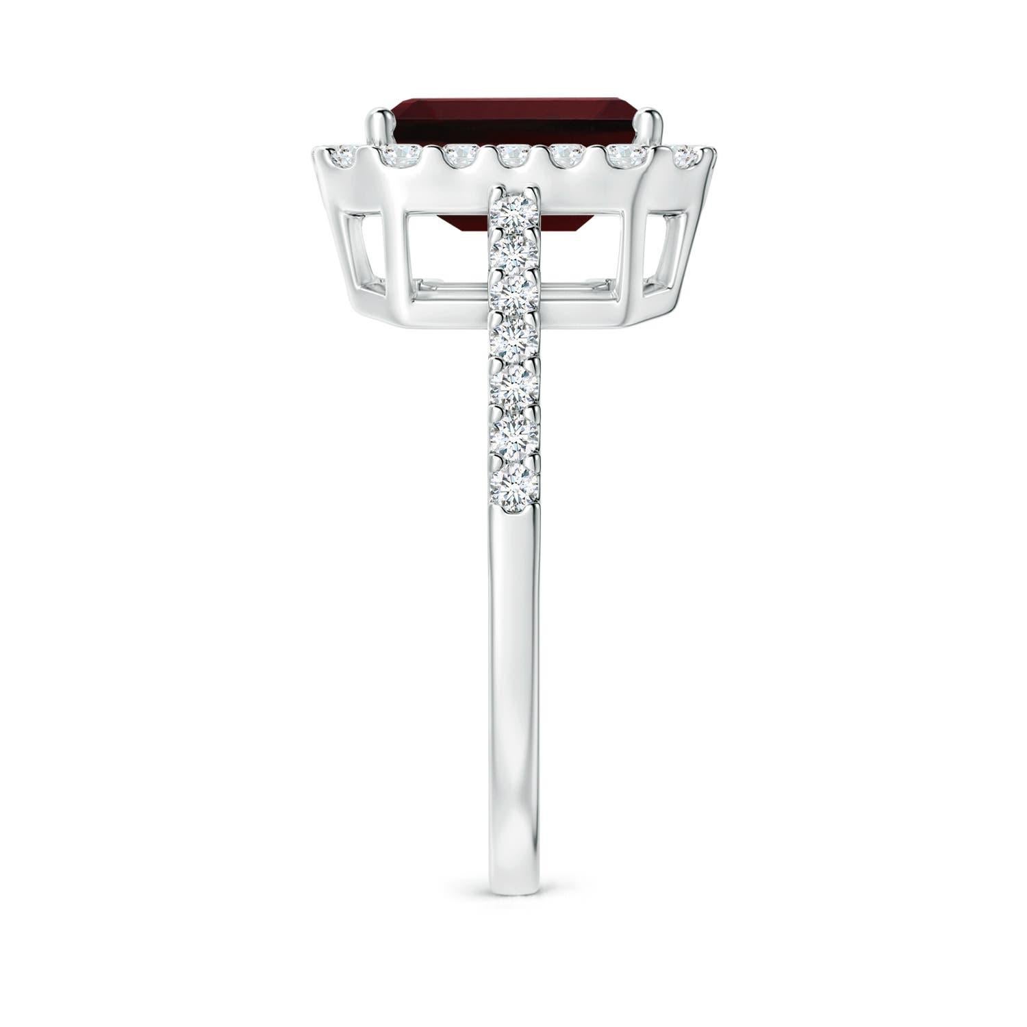Emerald Cut Angara Natural Prong-Set Emerald-Cut 2.8 ct Garnet Halo Ring in 14K Solid Gold For Sale