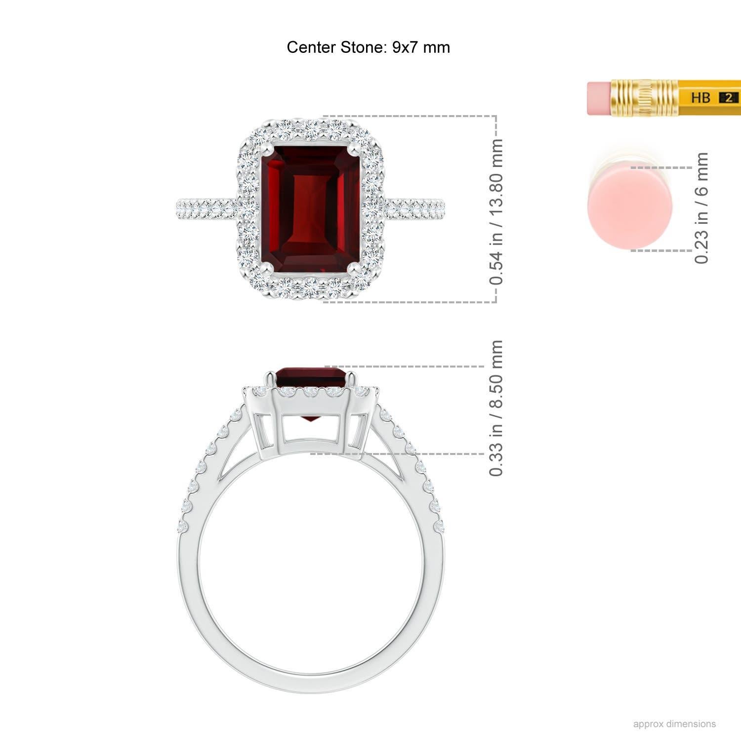 Angara Natural Prong-Set Emerald-Cut 2.8 ct Garnet Halo Ring in 14K Solid Gold In New Condition For Sale In Los Angeles, CA