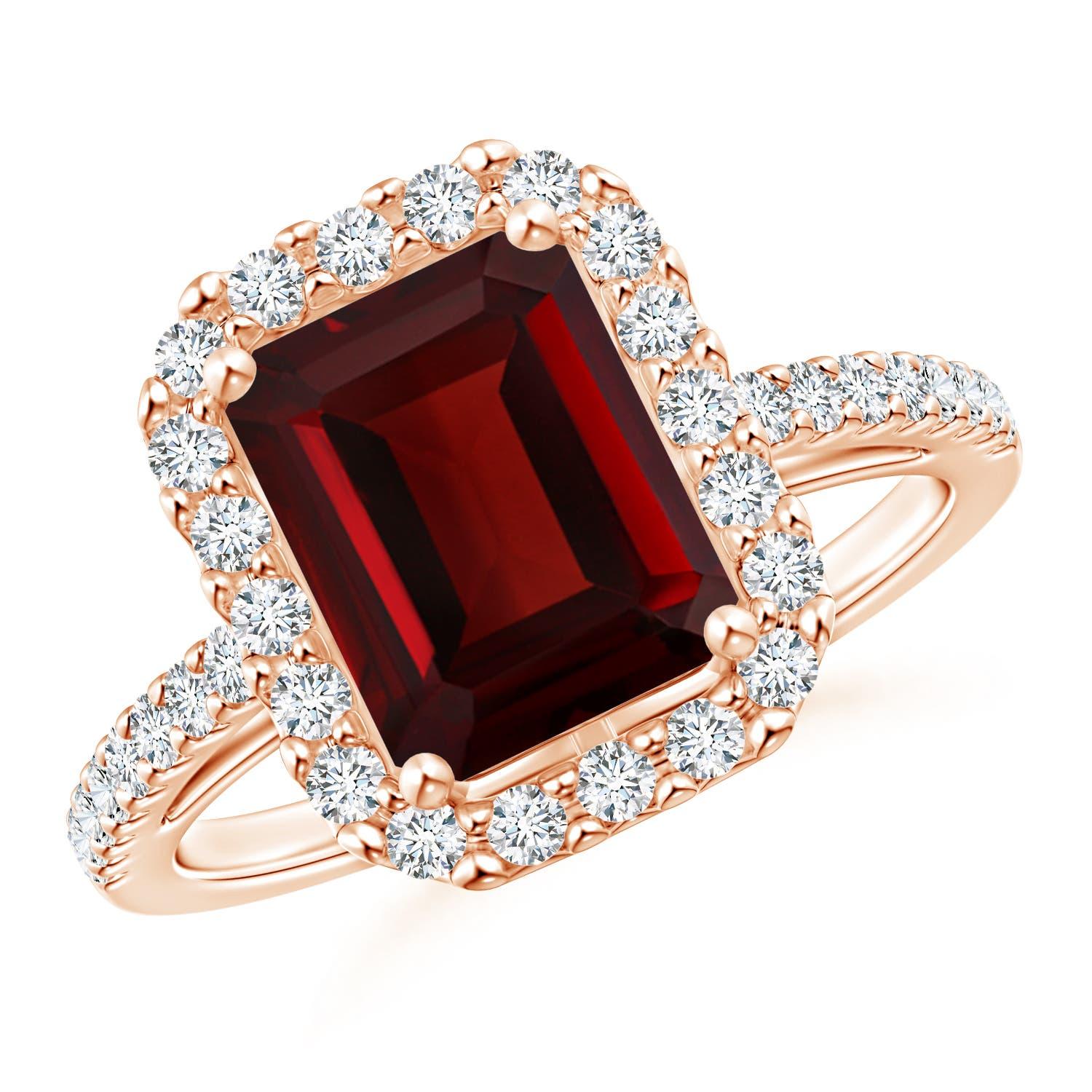 Angara Natural Prong-Set Emerald-Cut 2.8 ct Garnet Halo Ring in 14K Solid Gold For Sale 1