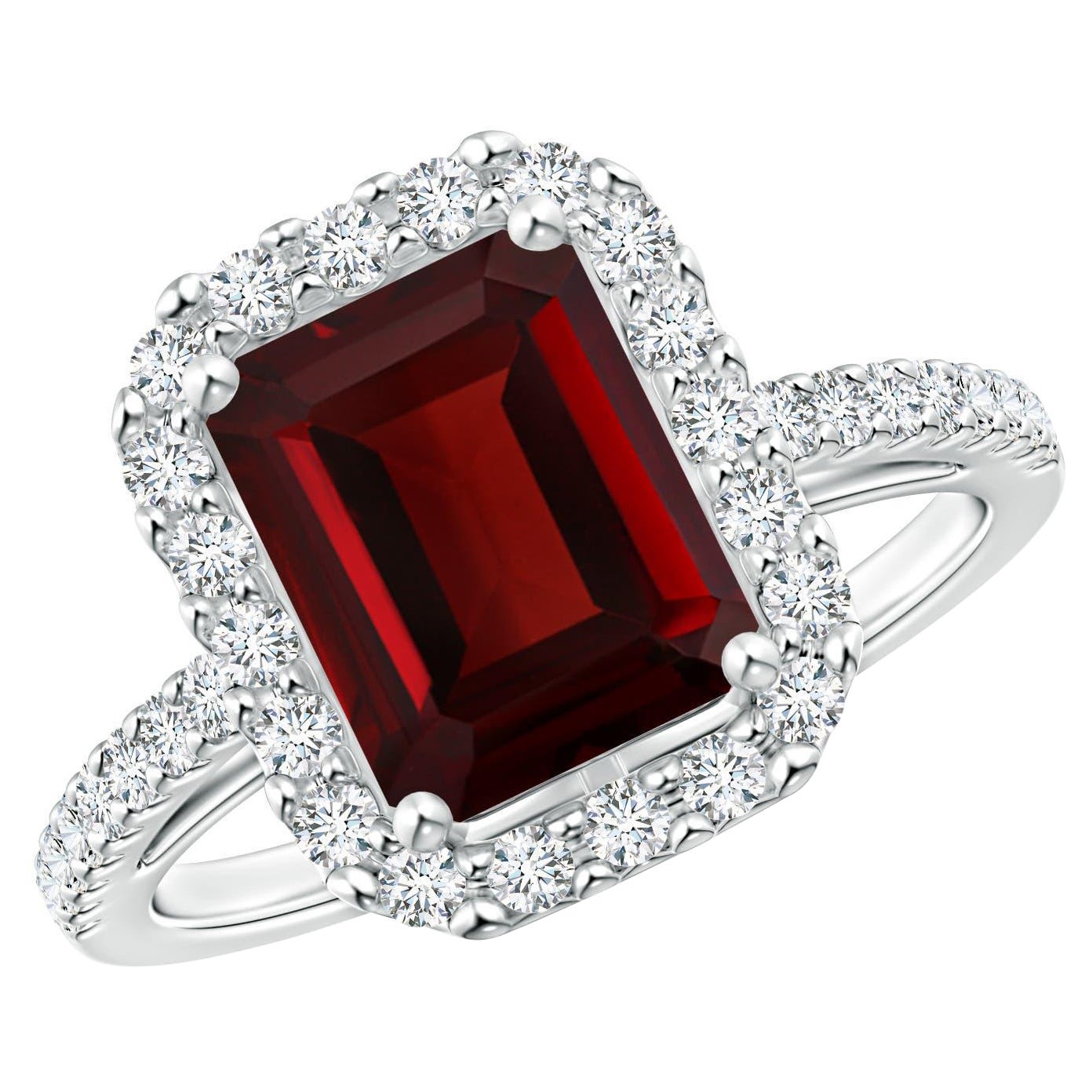 Angara Natural Prong-Set Emerald-Cut 2.8 ct Garnet Halo Ring in 14K Solid Gold For Sale