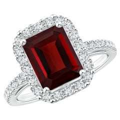 Angara Natural Prong-Set Emerald-Cut 2.8 ct Garnet Halo Ring in 14K Solid Gold