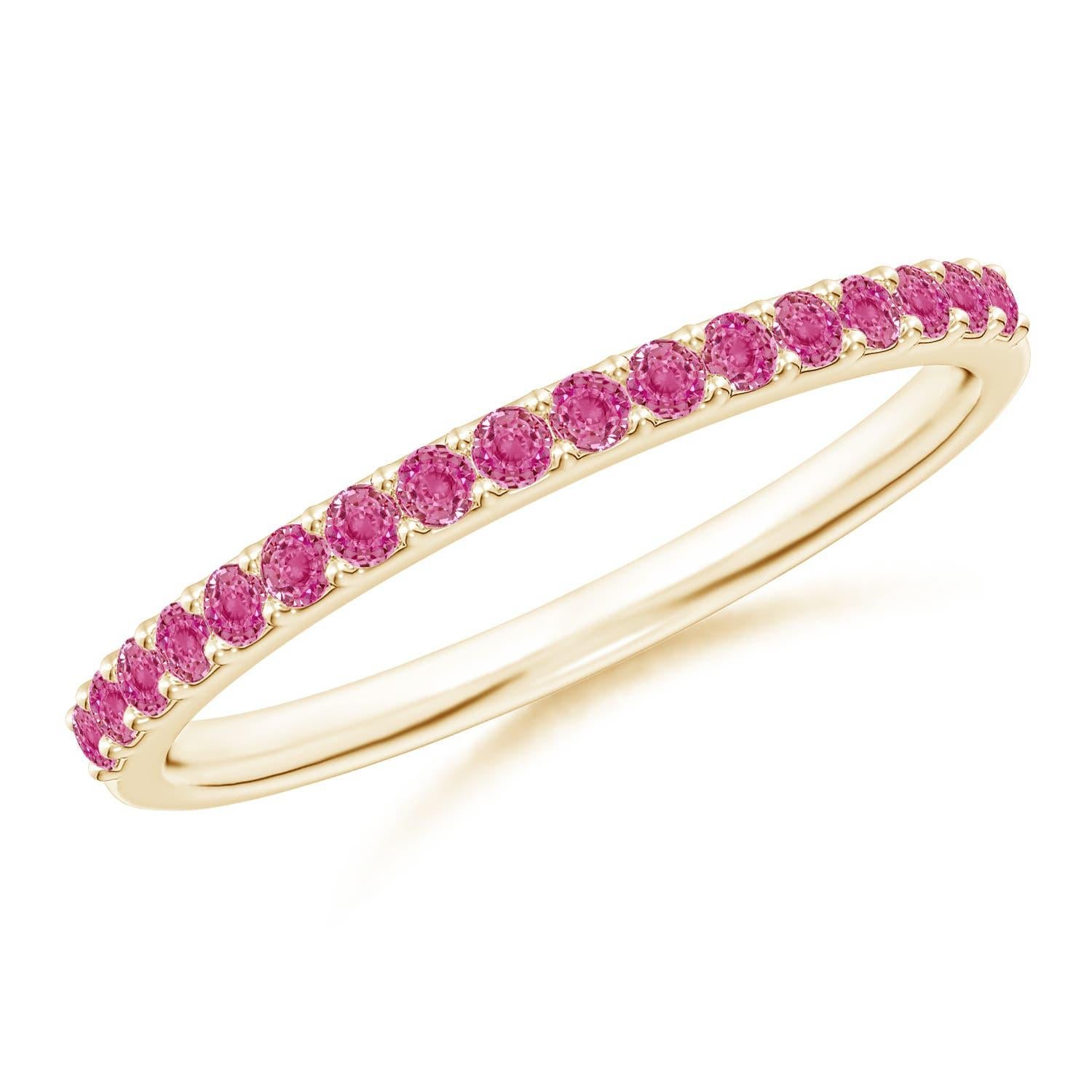 Anello di matrimonio Angara Nature con zaffiro rosa rotondo incastonato per l'eternità in oro 14 carati in vendita 2