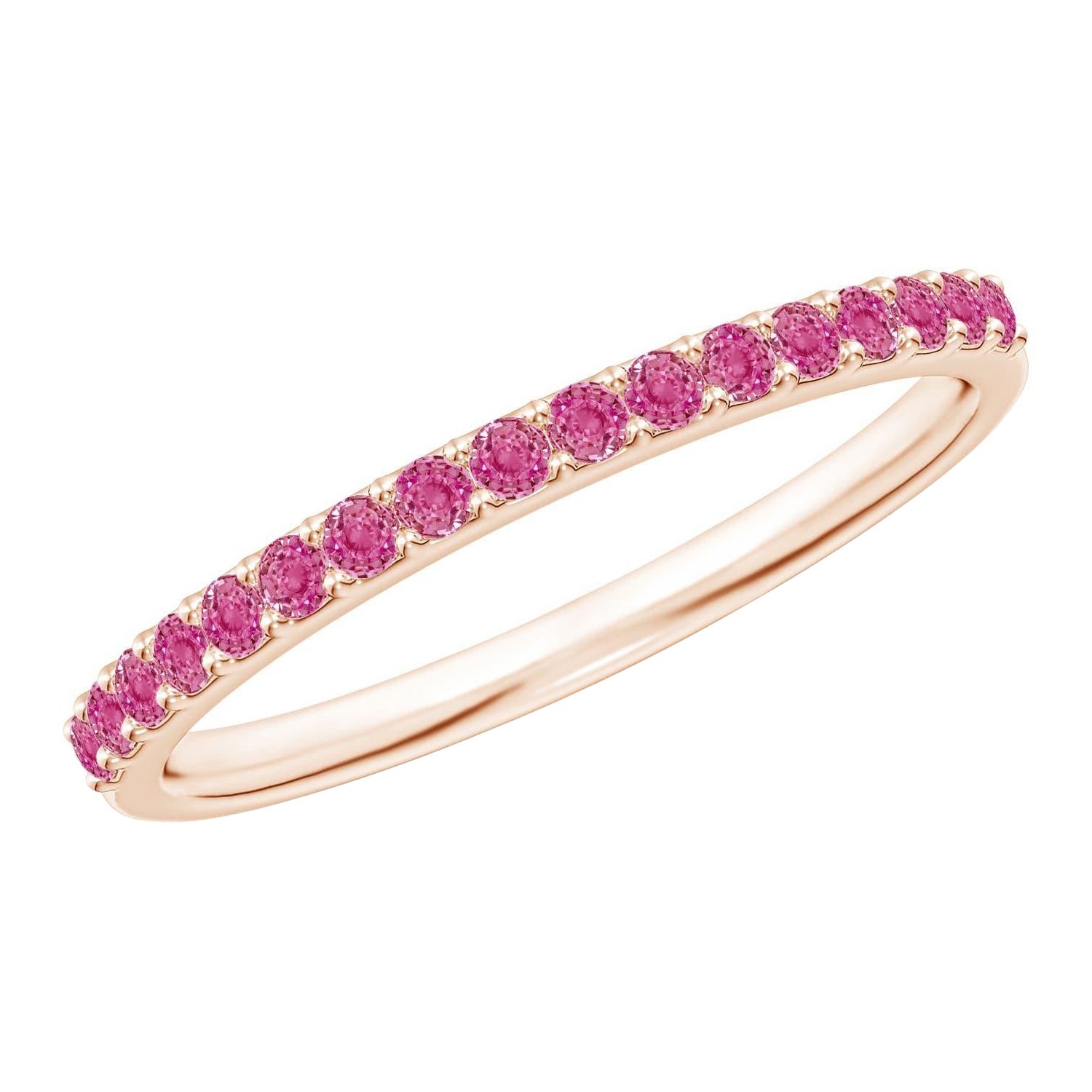 Anello di matrimonio Angara Nature con zaffiro rosa rotondo incastonato per l'eternità in oro 14 carati