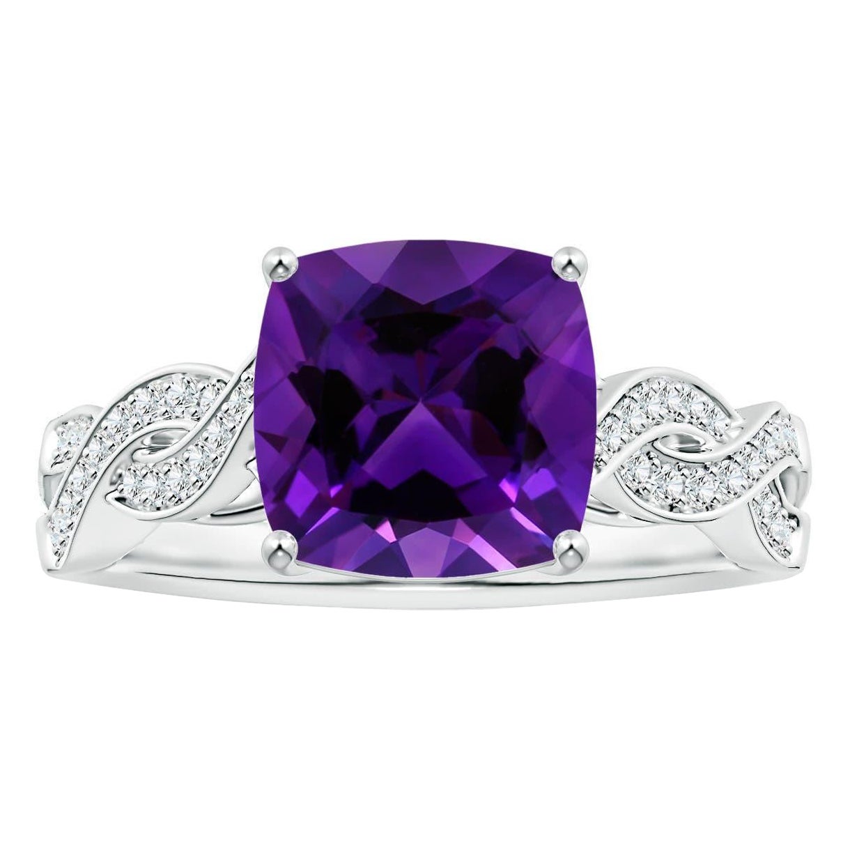 Angara Bague en or 14K avec améthyste coussin de 2,5 ct certifiée par la GIA et sertie à l'emporte-pièce
