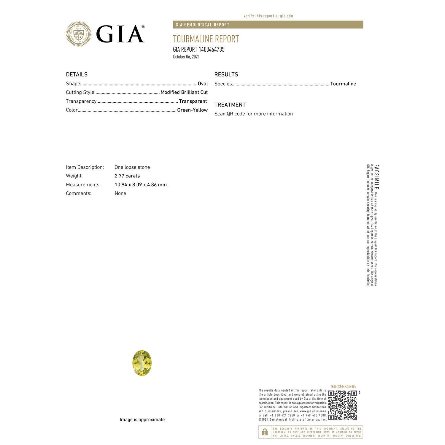 Anillo de turmalina ovalada de 2,77 ct con certificado GIA en oro de 14 quilates y engastado natural de Angara Moderno en venta