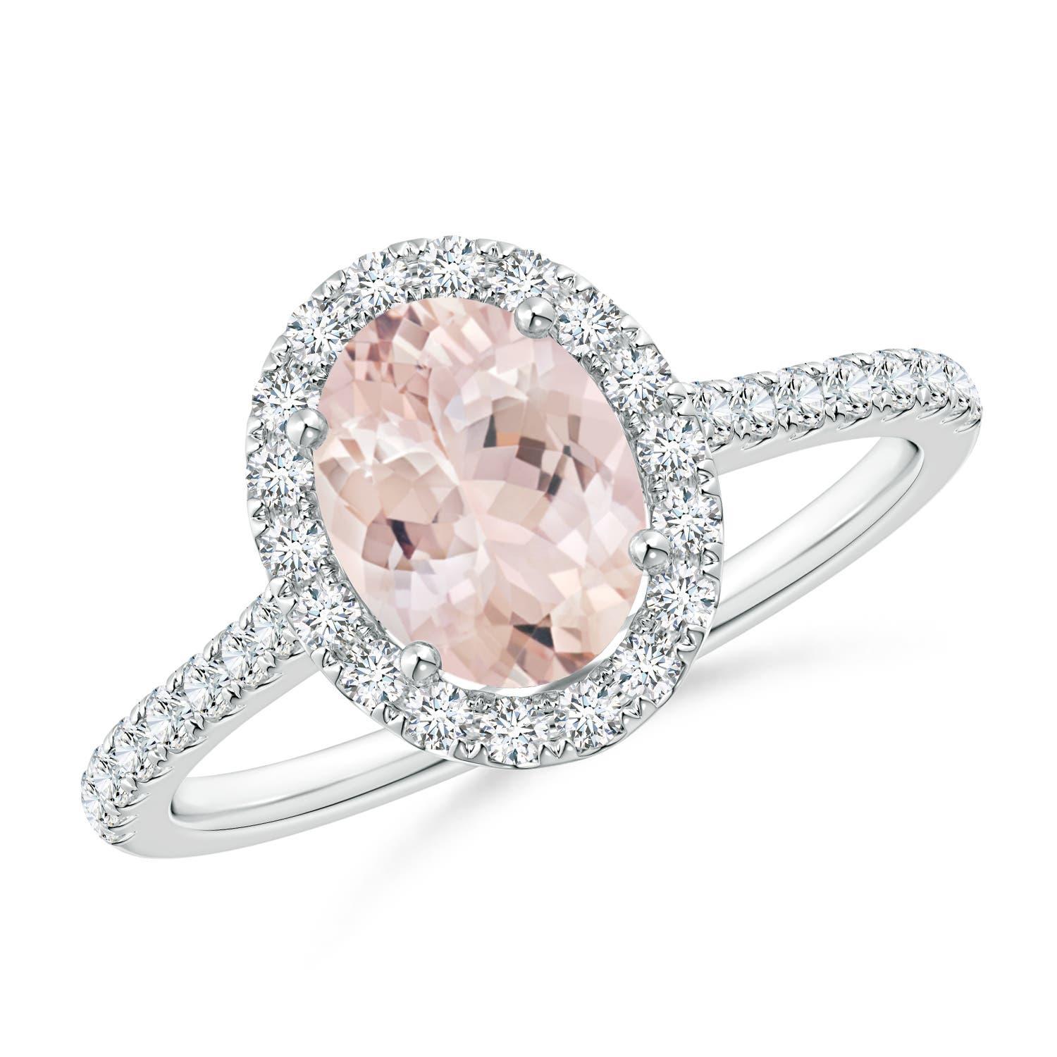 Angara Natural Prong-Set Oval 1,1ct Morganit Halo Ring mit Diamant in 14K Gold im Angebot 1