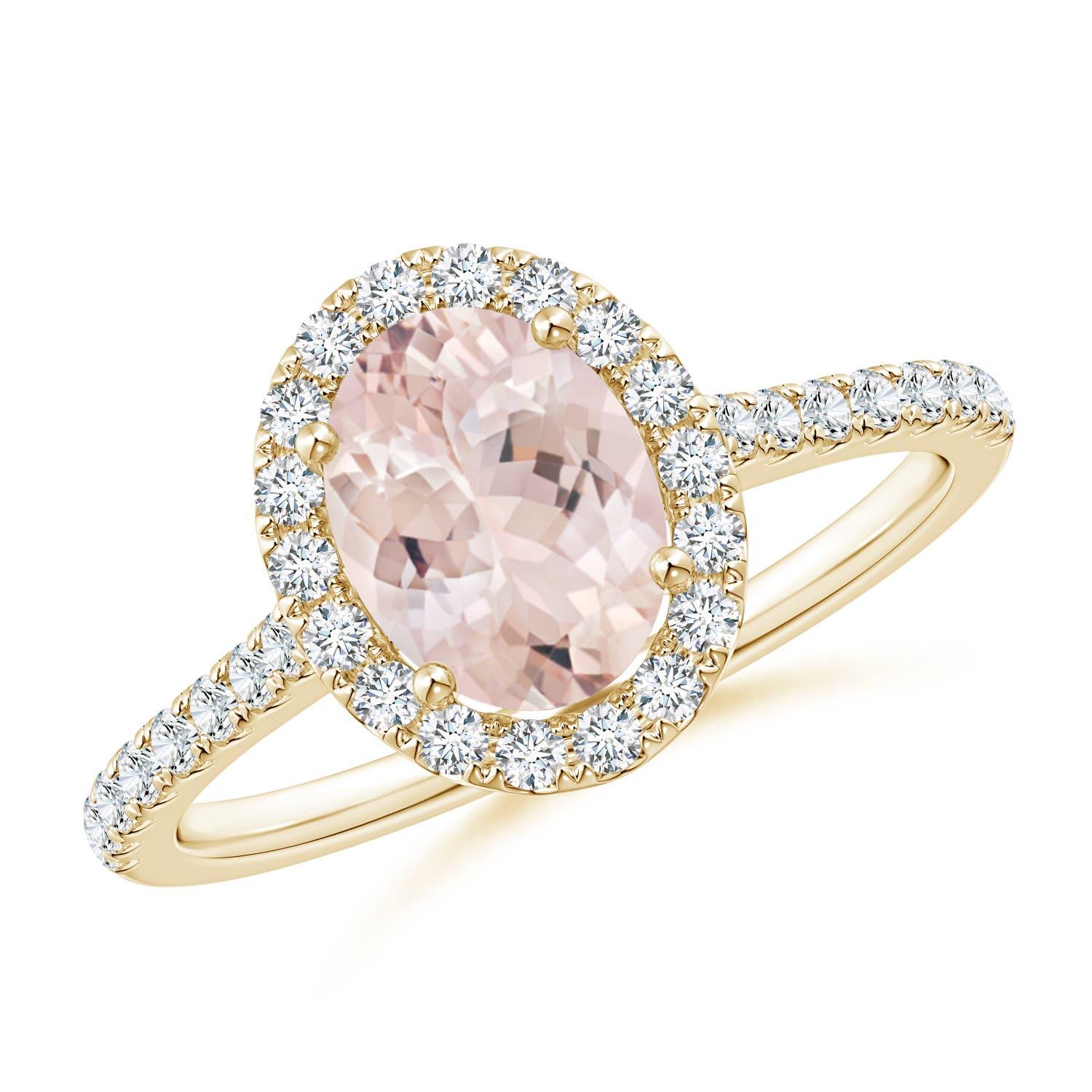 Angara Natural Prong-Set Oval 1,1ct Morganit Halo Ring mit Diamant in 14K Gold im Angebot 2