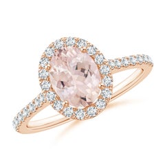Angara Natural Prong-Set Oval 1,1ct Morganit Halo Ring mit Diamant in 14K Gold