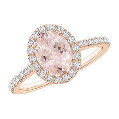 Angara Bague de halo en or 14 carats avec Morganite ovale de 1,1ct, sertie à l'aiguille et diamant