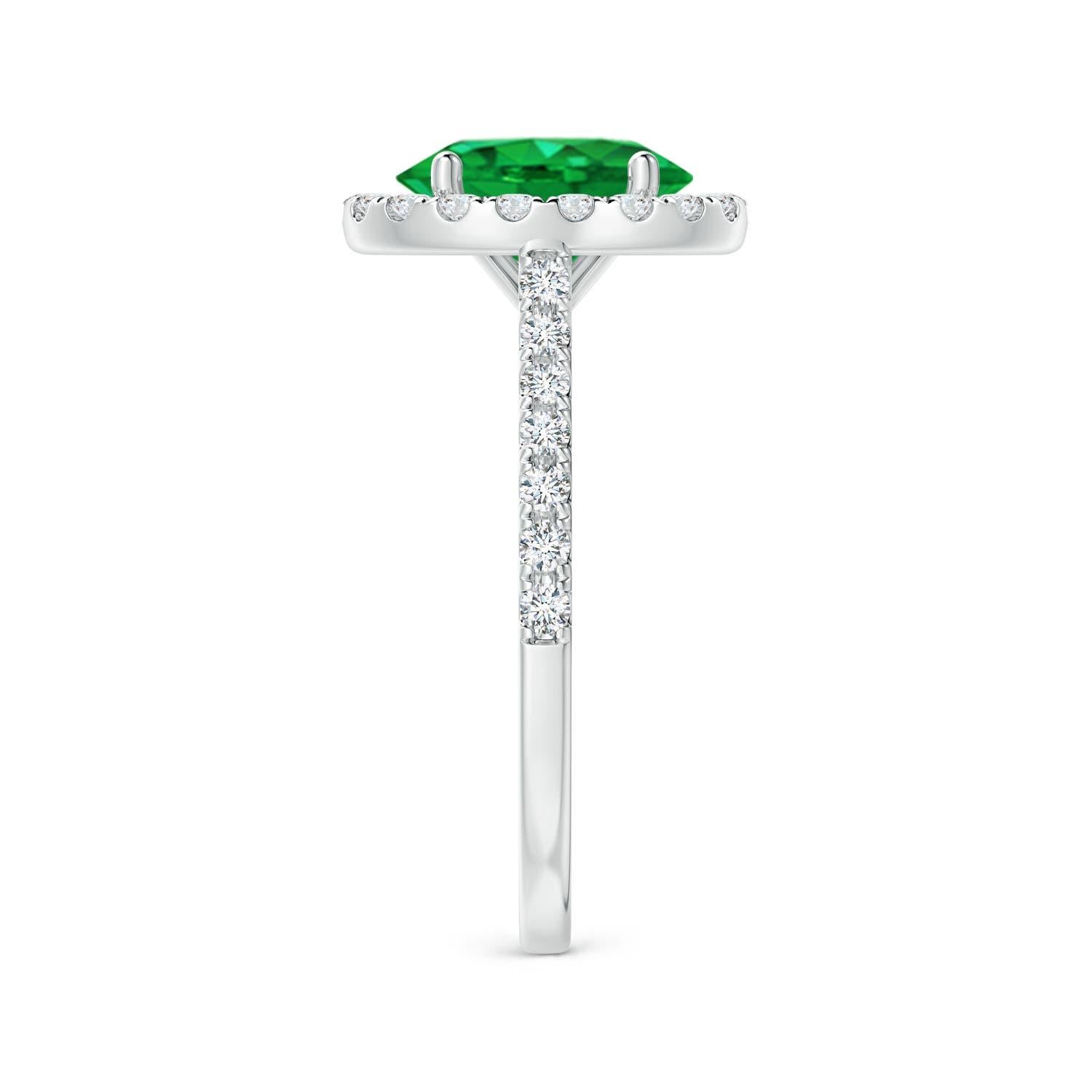 Anillo Angara de oro de 14 quilates con halo de esmeralda natural ovalada de 1,5 quilates engastada con diamantes en Nuevo estado para la venta en Los Angeles, CA