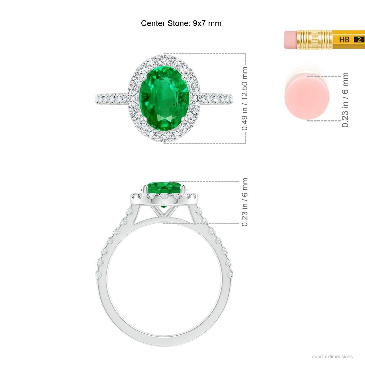 Anillo Angara de oro de 14 quilates con halo de esmeralda natural ovalada de 1,5 quilates engastada con diamantes en venta 1
