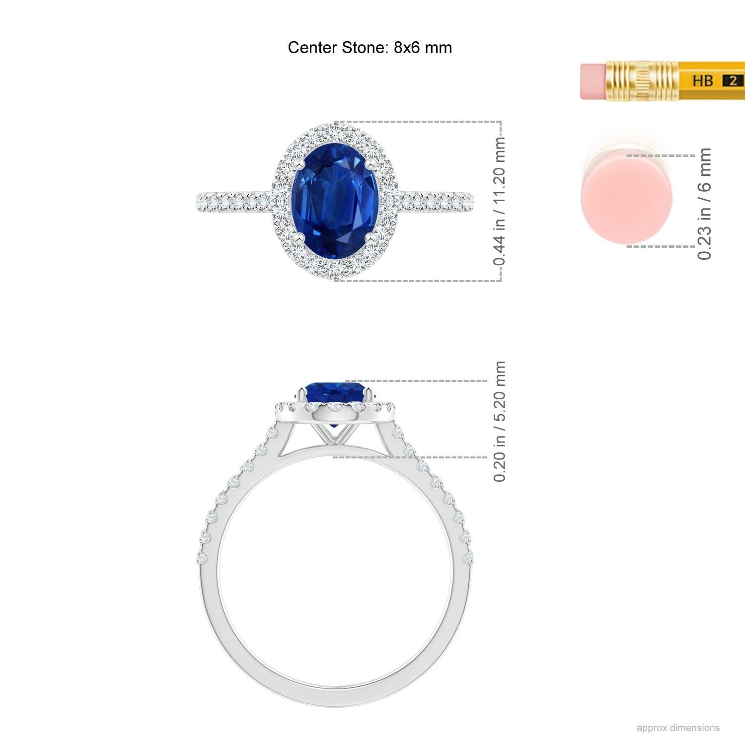 Angara Natural Prong-Set Oval 1,55 ct Blauer Saphir Halo Ring in 14K massivem Gold Damen im Angebot