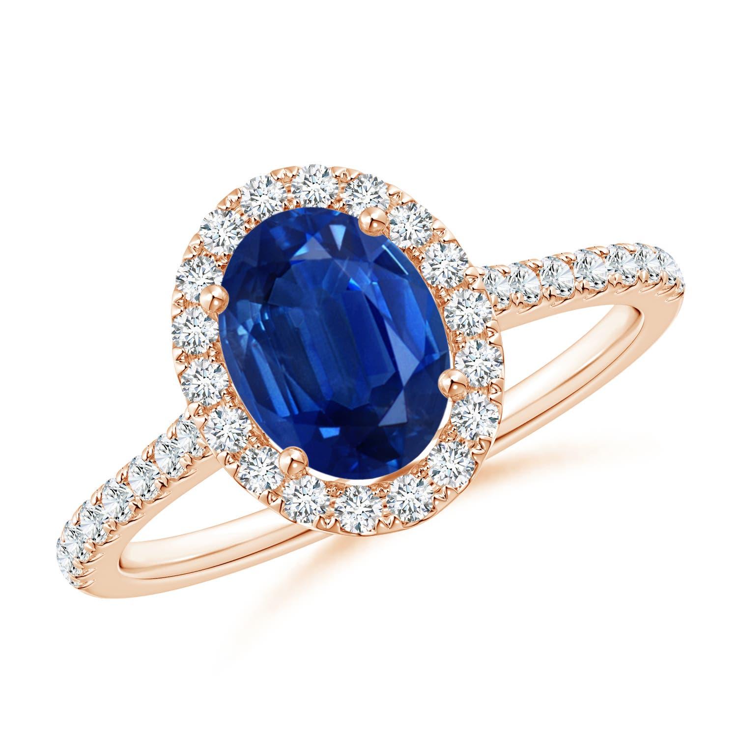Angara Natural Prong-Set Oval 1,55 ct Blauer Saphir Halo Ring in 14K massivem Gold im Angebot 2