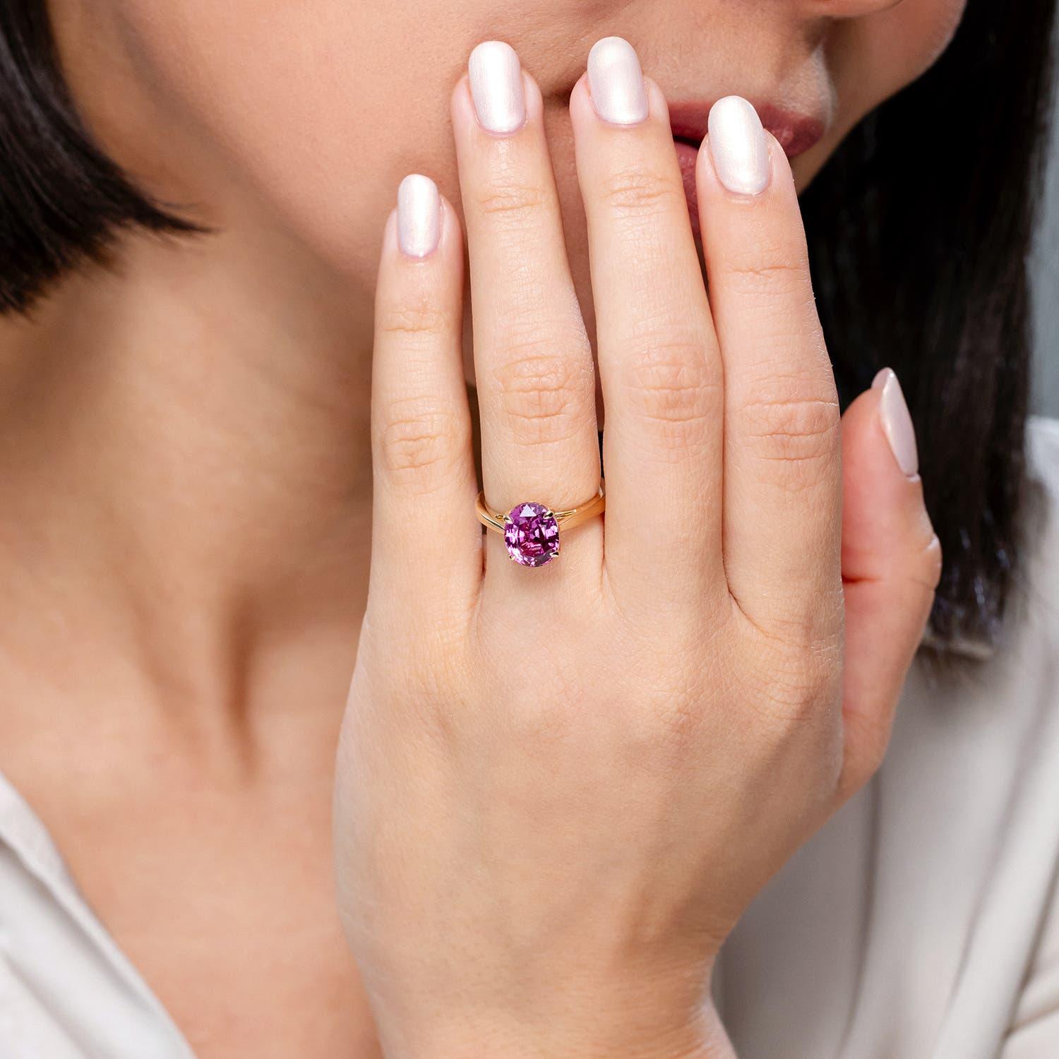 Angara natürlichen Prong-Set Oval 3ct rosa Saphir Solitär-Ring in 14K massivem Gold Damen im Angebot