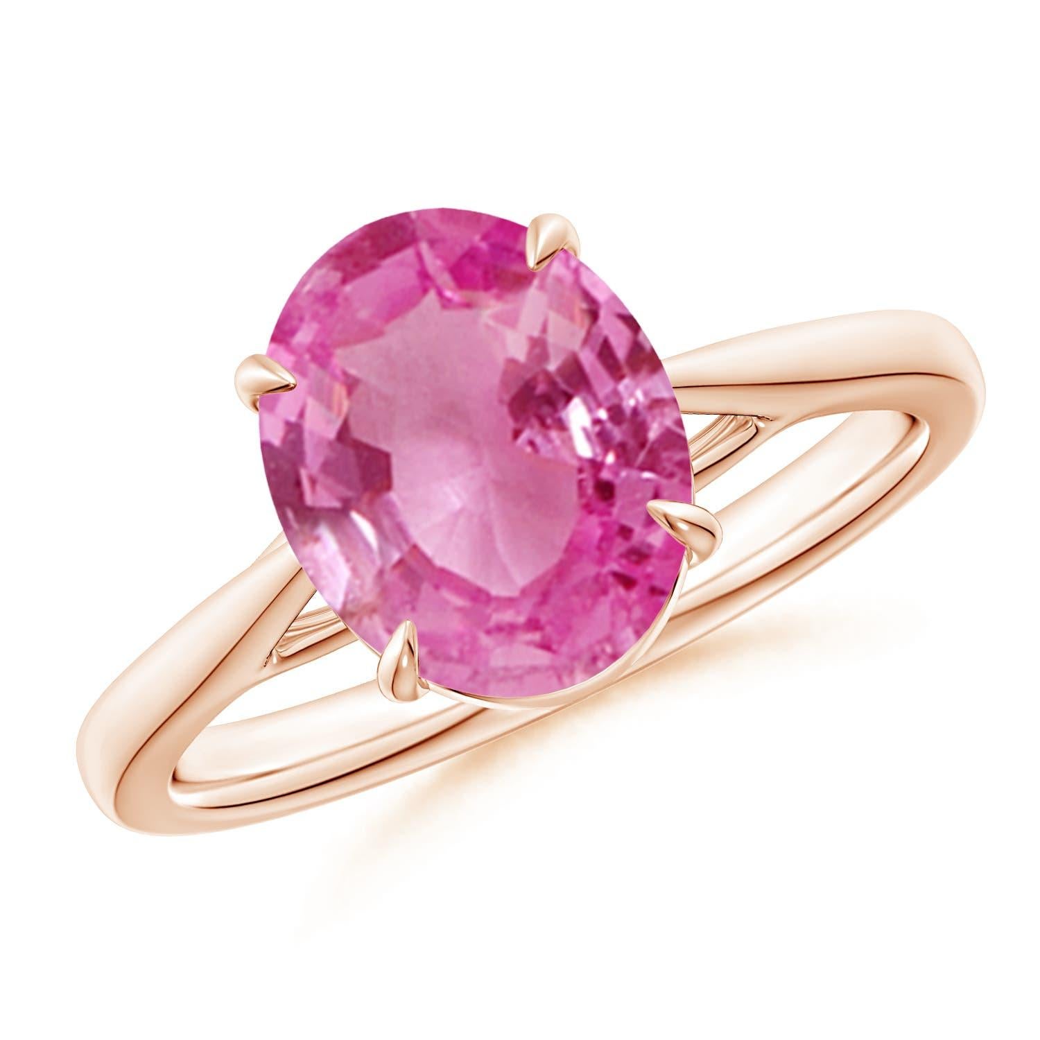 Angara natürlichen Prong-Set Oval 3ct rosa Saphir Solitär-Ring in 14K massivem Gold im Angebot 3