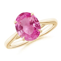 Angara natürlichen Prong-Set Oval 3ct rosa Saphir Solitär-Ring in 14K massivem Gold