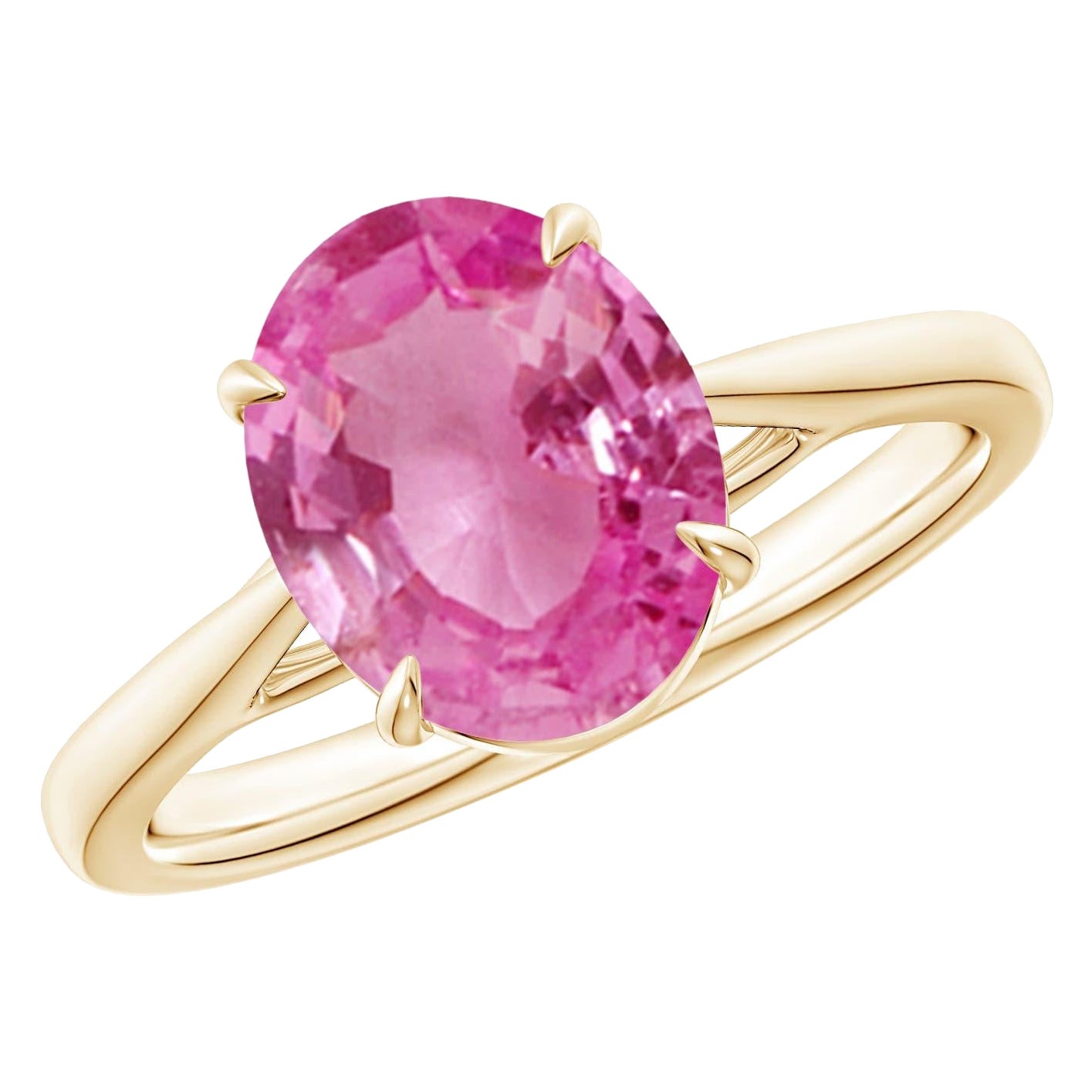 Angara natürlichen Prong-Set Oval 3ct rosa Saphir Solitär-Ring in 14K massivem Gold
