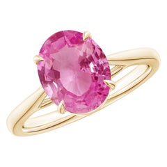 Angara natürlichen Prong-Set Oval 3ct rosa Saphir Solitär-Ring in 14K massivem Gold