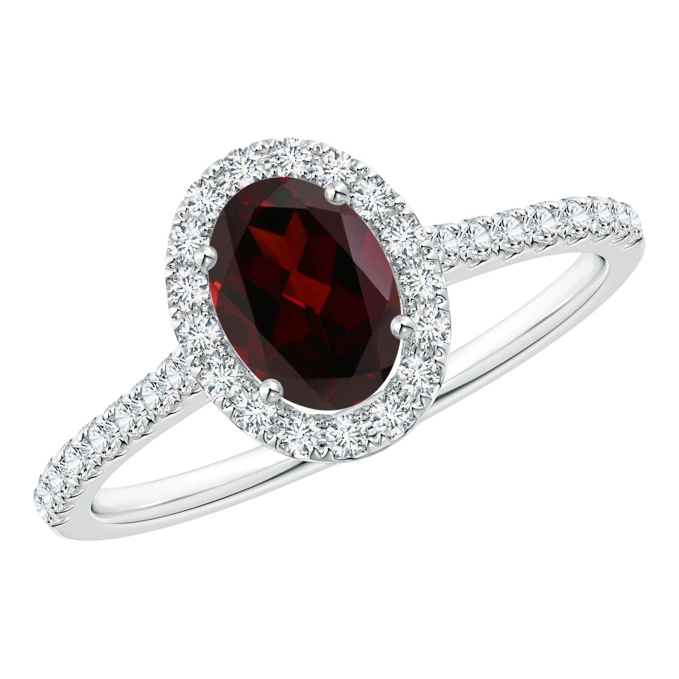 Angara Natural Prong-Set Oval Garnet Halo Ring with Diamond in 14K Solid Gold