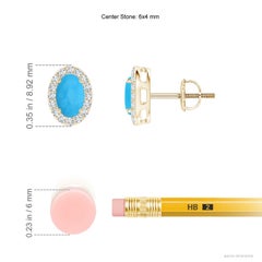 Angara Natural Prong-Set Oval Turquoise Stud Earrings with Diamond in 14K Gold