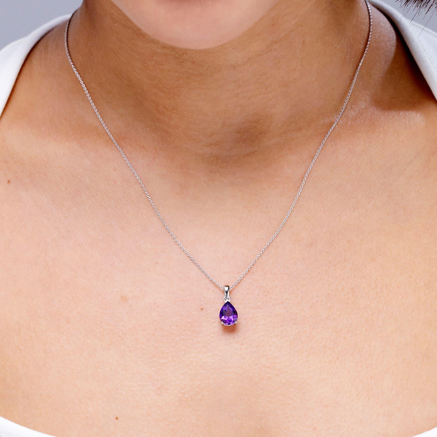 Modern Angara Natural Prong-Set Pear 1.05 ct Amethyst Solitaire Pendant 14K Solid Gold For Sale