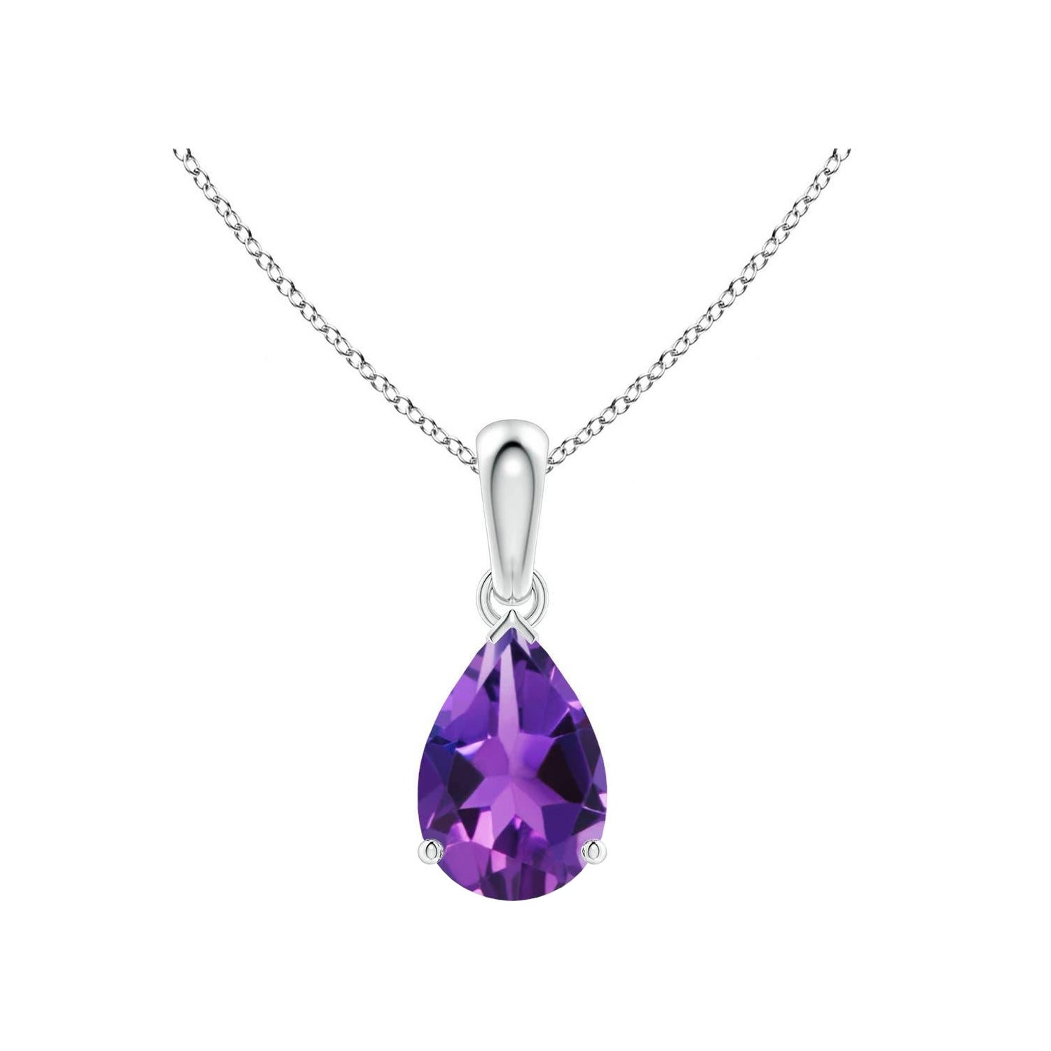 Angara Natural Prong-Set Pear 1.05 ct Amethyst Solitaire Pendant 14K Solid Gold For Sale