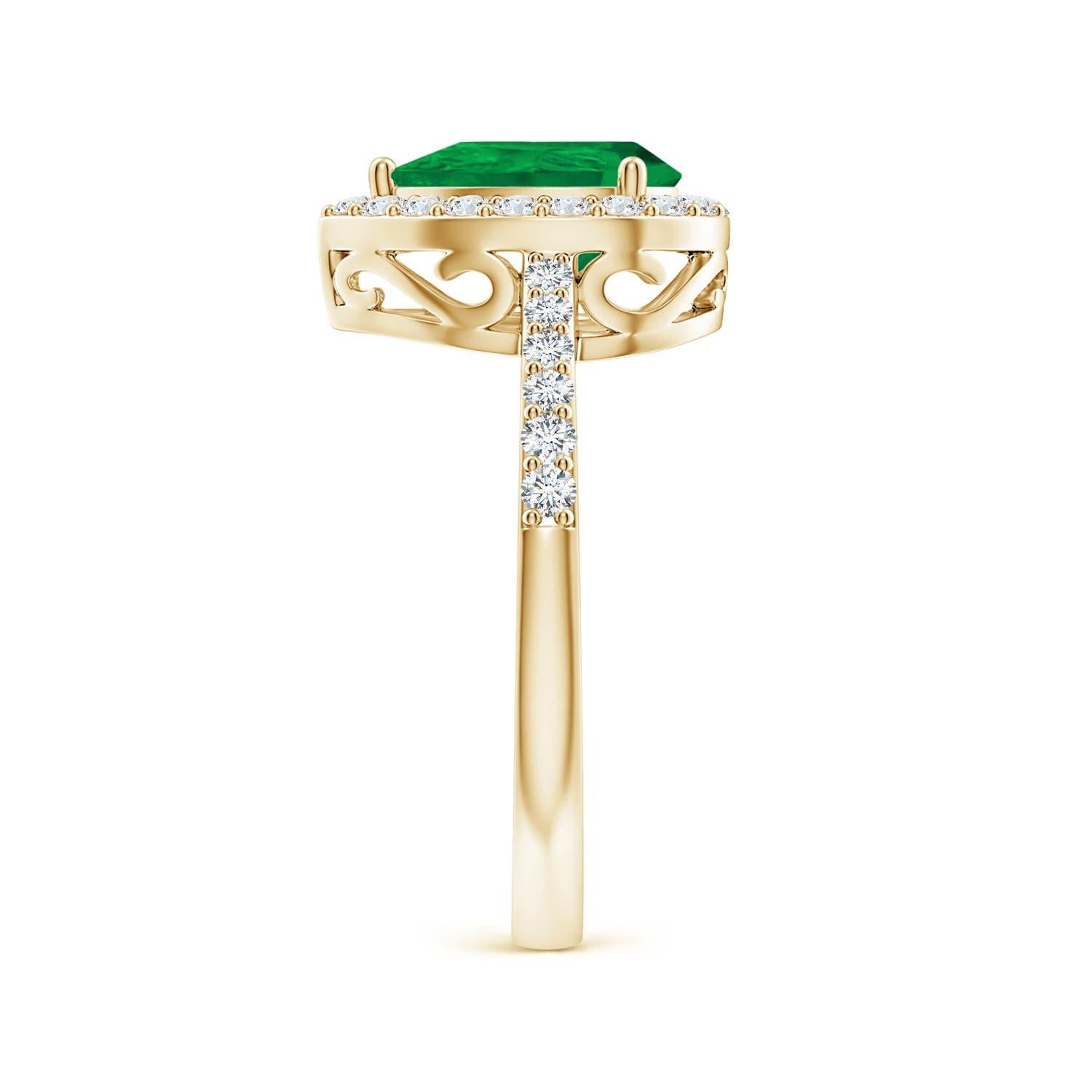 Anillo Angara de Esmeralda Natural de 1,2 ct con Halo de Diamantes en Oro de 14K Corte pera en venta