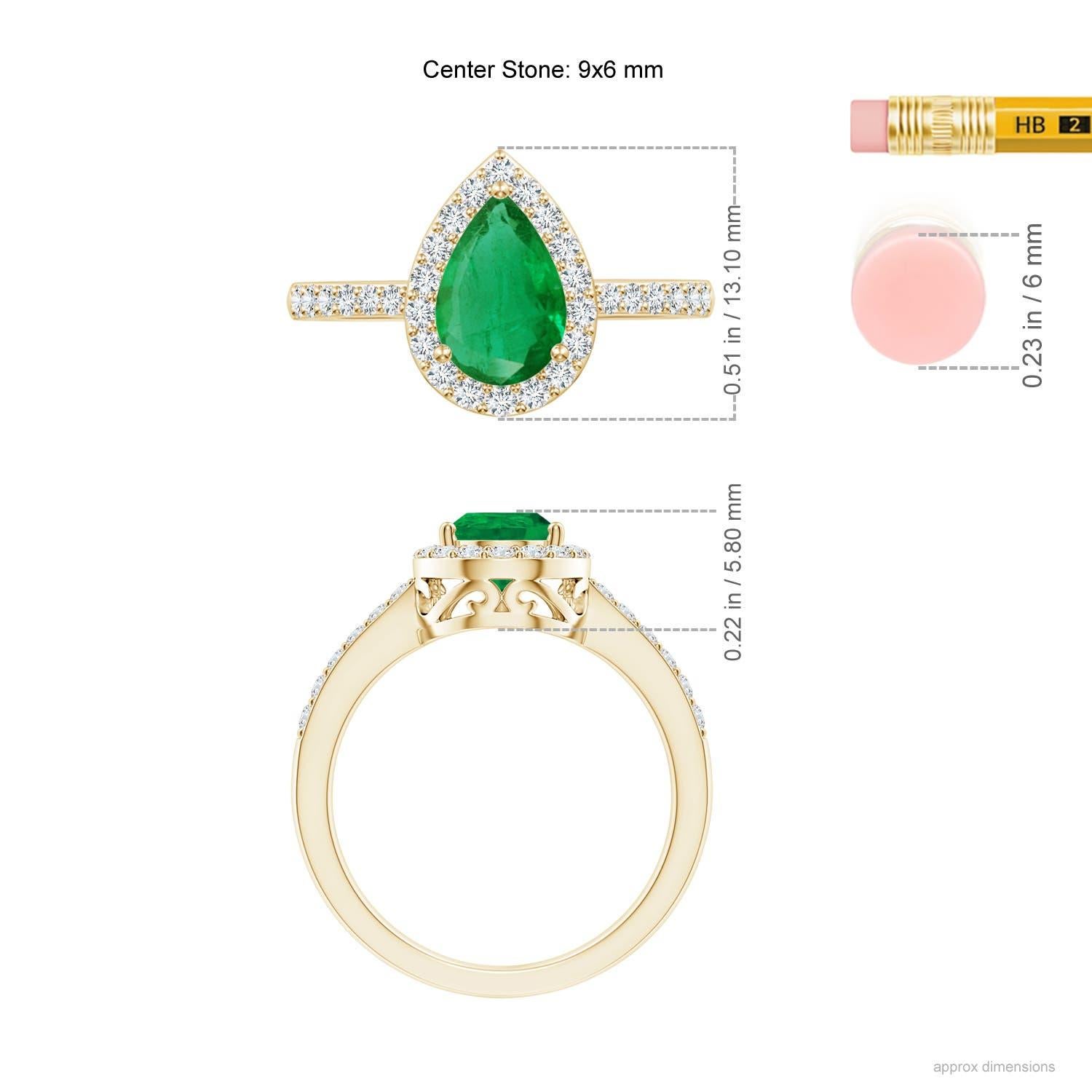 De las mujeres Anillo Angara de Esmeralda Natural de 1,2 ct con Halo de Diamantes en Oro de 14K en venta