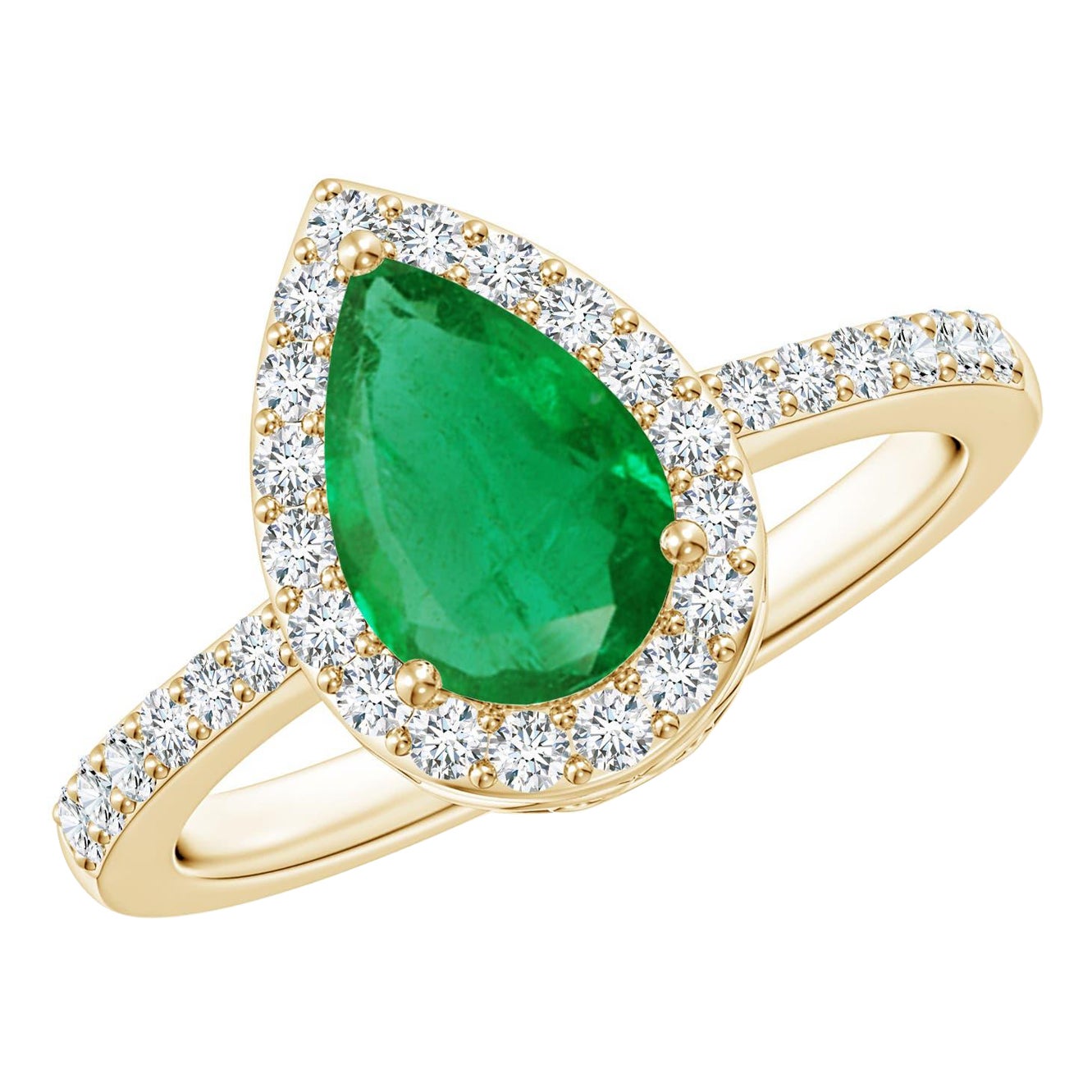 Anillo Angara de Esmeralda Natural de 1,2 ct con Halo de Diamantes en Oro de 14K