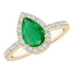 Anillo Angara de Esmeralda Natural de 1,2 ct con Halo de Diamantes en Oro de 14K