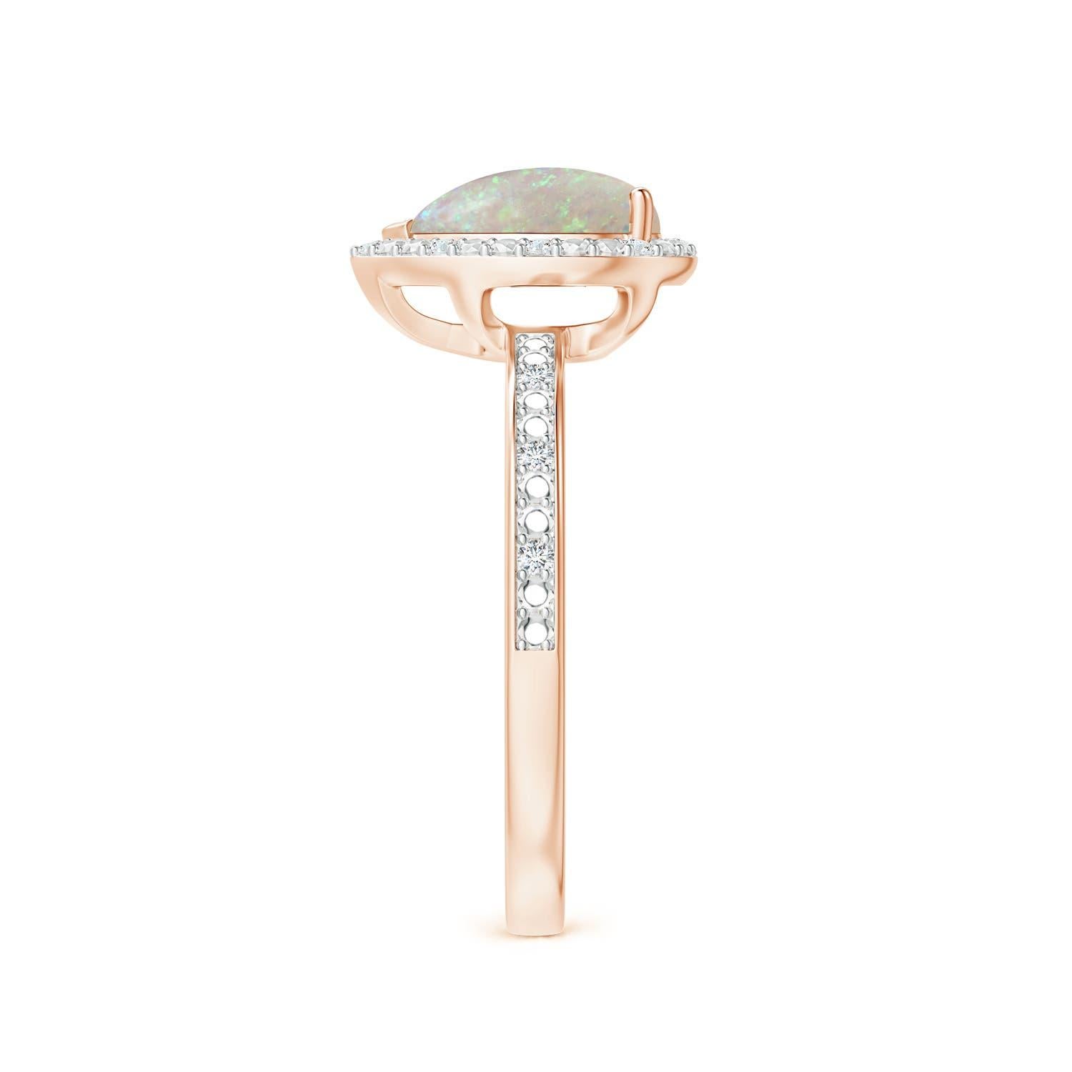 Bague Angara en or massif 14 carats, Opale naturelle en forme de poire, sertie à l'aide d'un prong, avec halo perlé Neuf - En vente à Los Angeles, CA