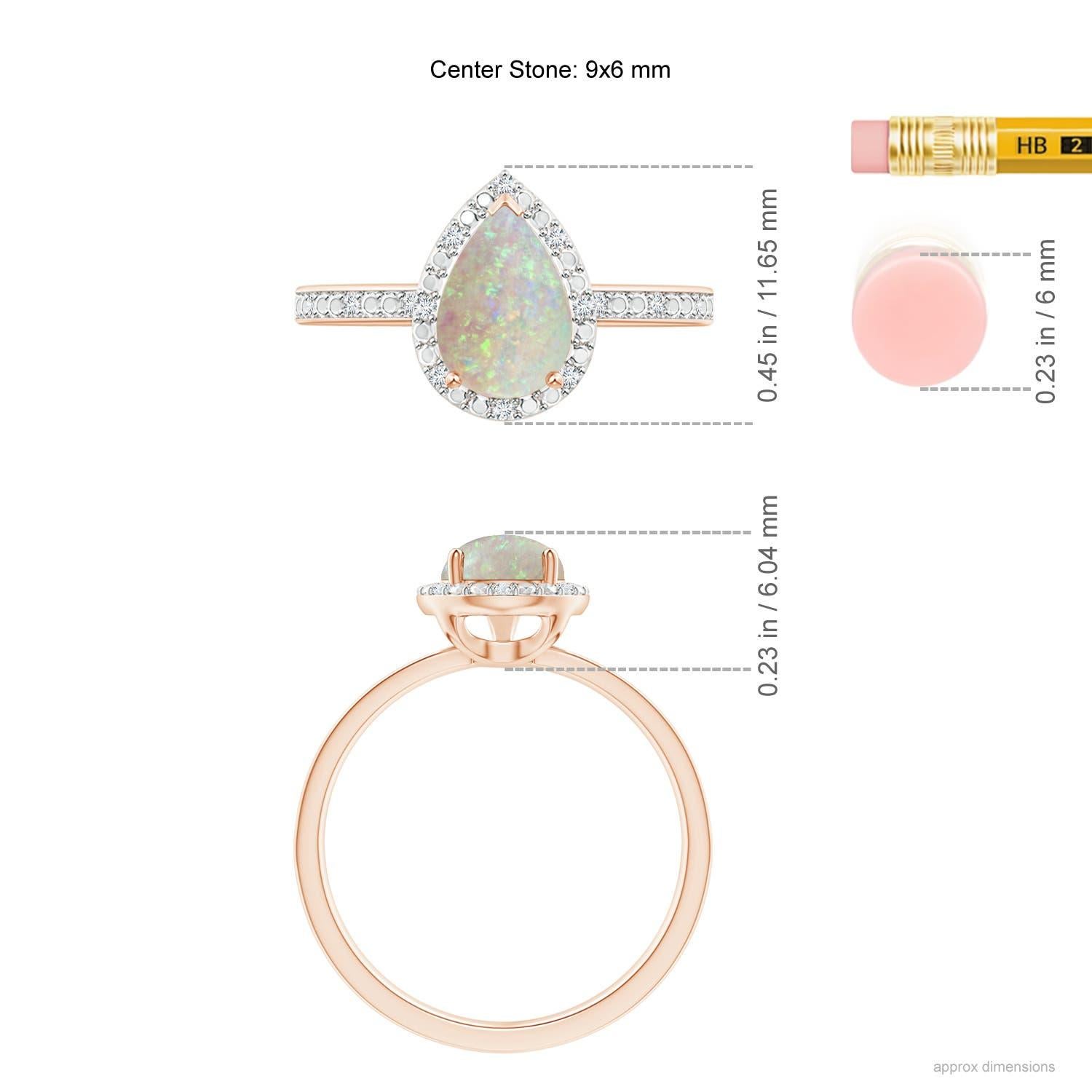 Bague Angara en or massif 14 carats, Opale naturelle en forme de poire, sertie à l'aide d'un prong, avec halo perlé en vente 1