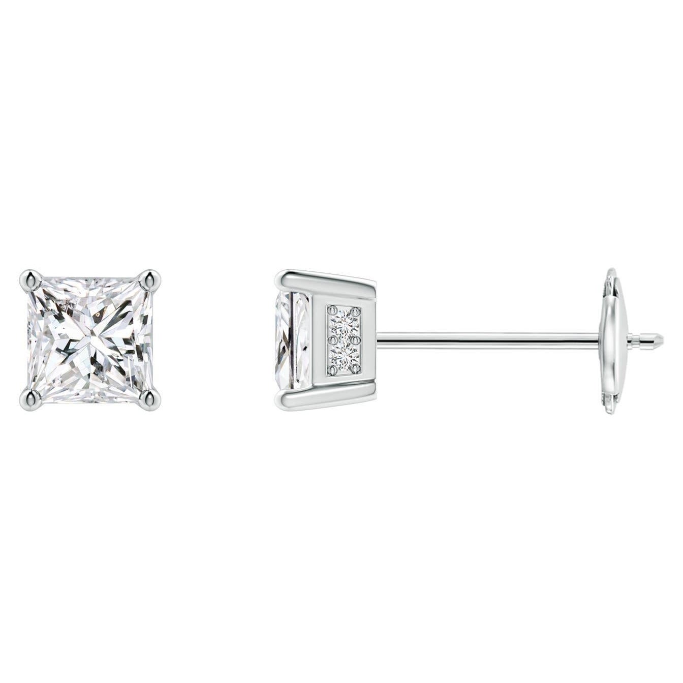 Angara - Clou d
oreille solitaire en or 14 carats avec diamant taille princesse serti sur griffes