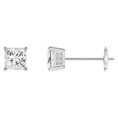 Angara - Clou d
oreille solitaire en or 14 carats avec diamant taille princesse serti sur griffes