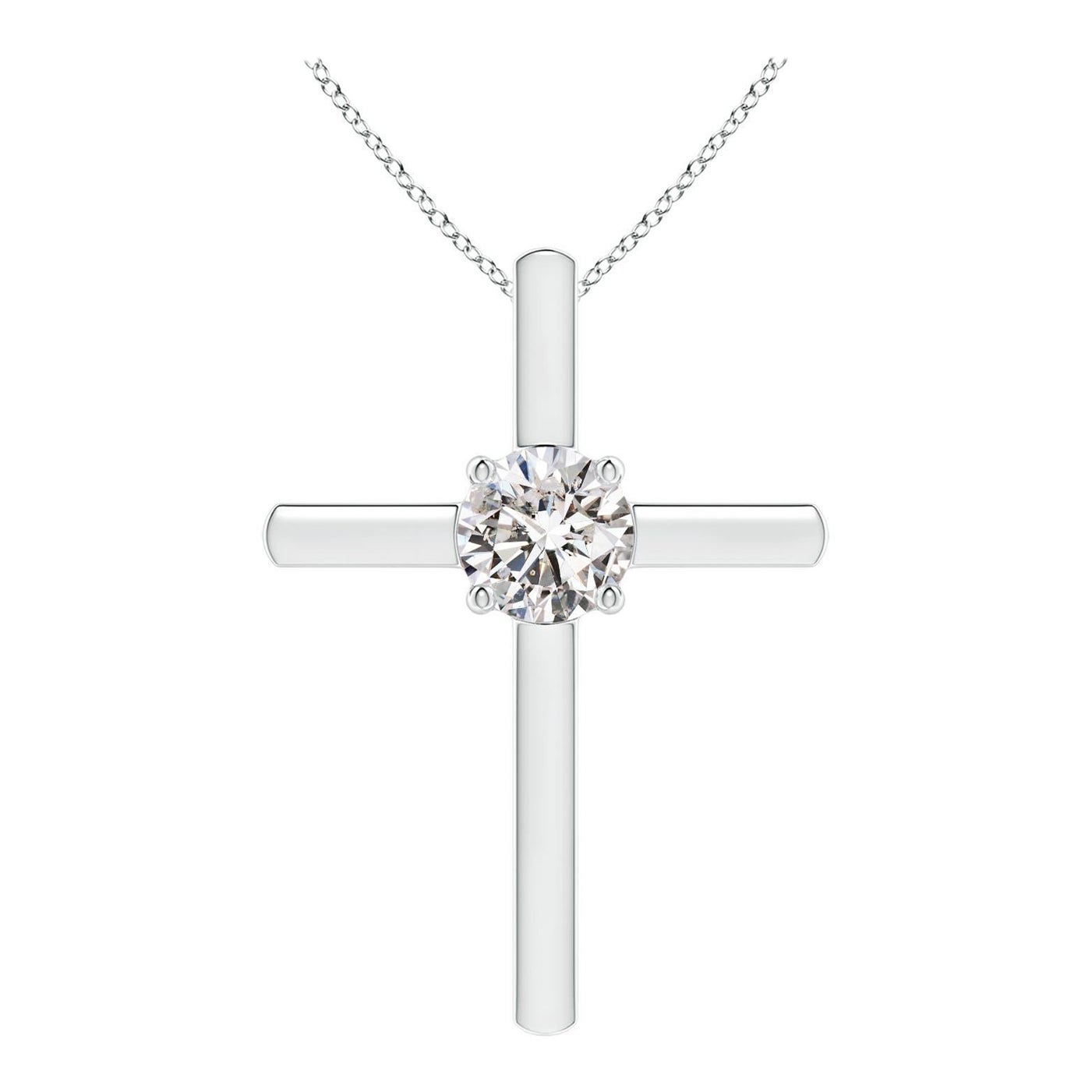 Angara Nature pendentif croix solitaire en platine avec diamant rond de 1 ct serti à l'aiguille
