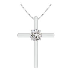 Angara Nature pendentif croix solitaire en platine avec diamant rond de 1 ct serti à l'aiguille