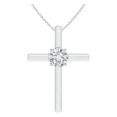 Angara Nature pendentif croix solitaire en platine avec diamant rond de 1 ct serti à l'aiguille