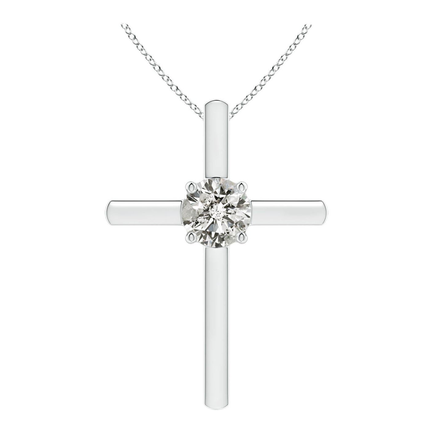 Angara Nature pendentif croix solitaire en platine avec diamant rond de 1 ct serti à l'aiguille