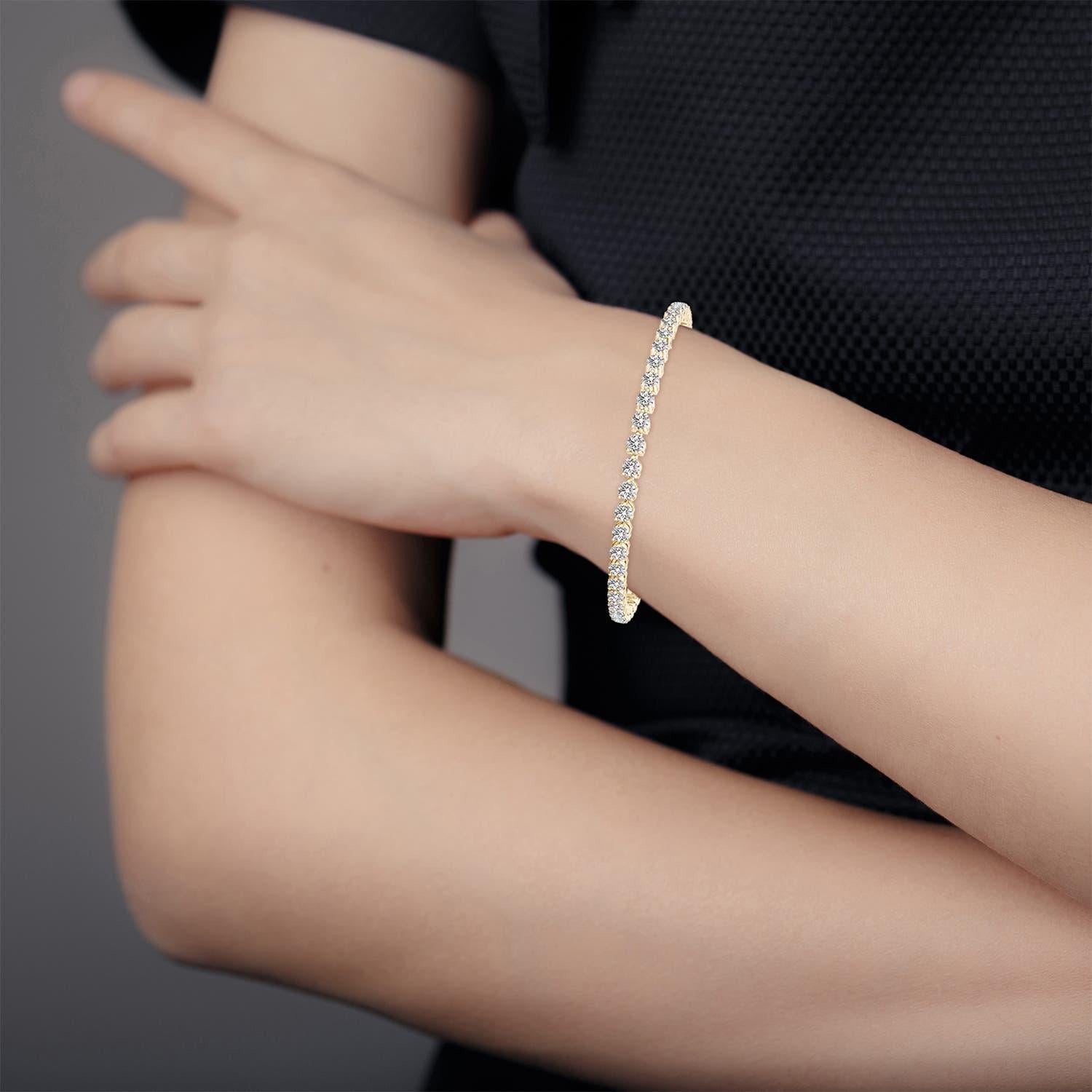 A Link Bracelet de tennis en or 14K avec diamants ronds de 2,9 ct sertis à la main et de couleur Nature Neuf - En vente à Los Angeles, CA