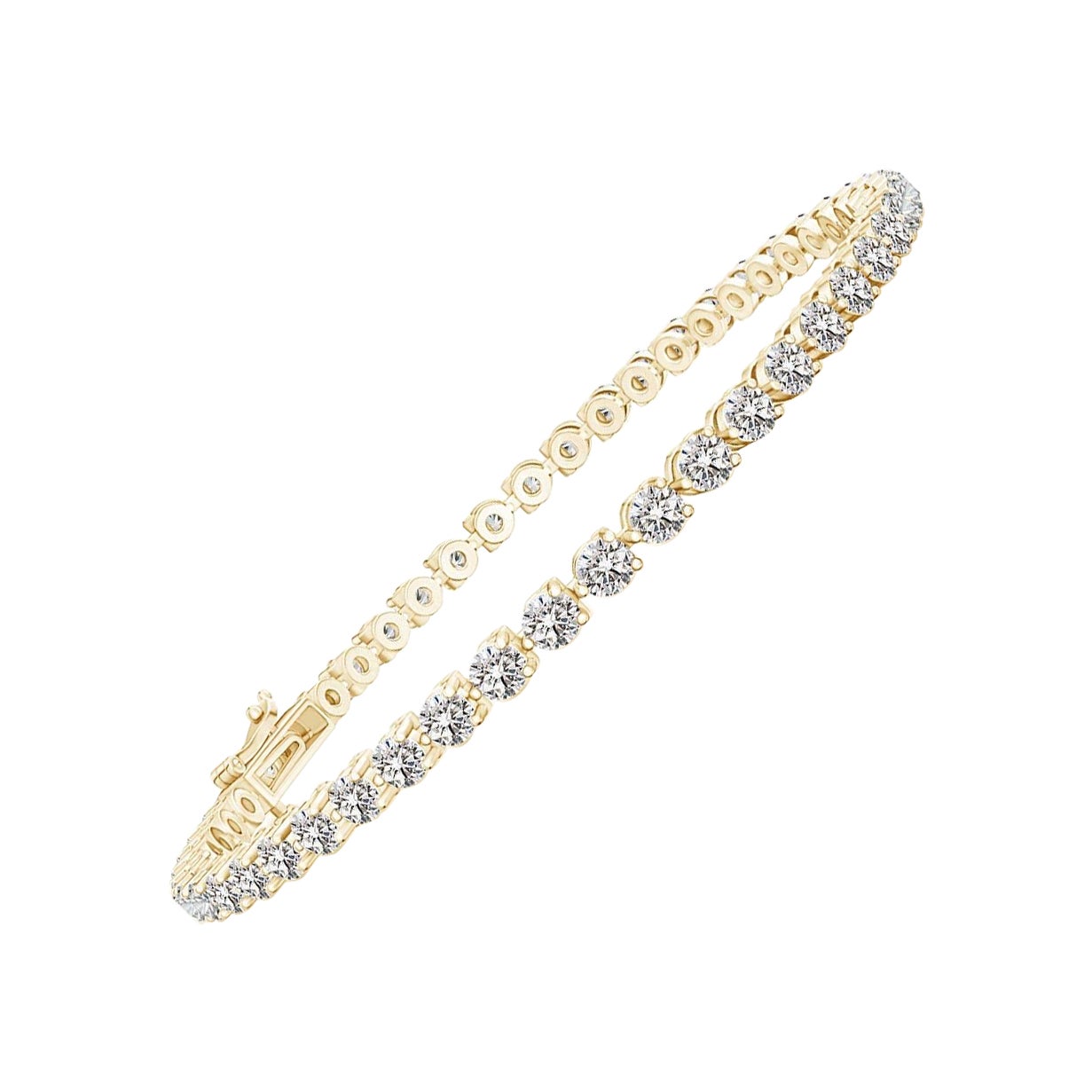 A Link Bracelet de tennis en or 14K avec diamants ronds de 2,9 ct sertis à la main et de couleur Nature