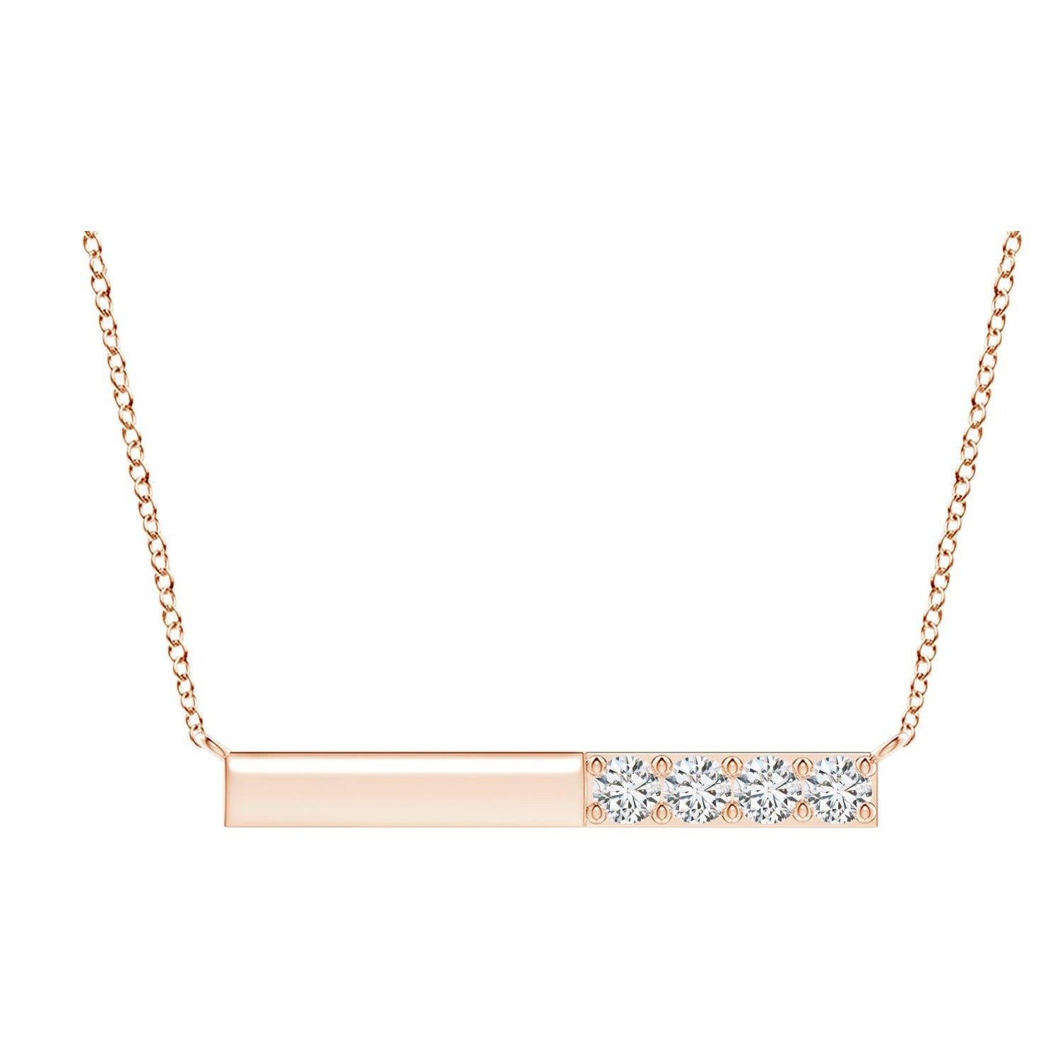 Collier barré de diamants ronds naturels en or rose 14 carats pour femmes Angara