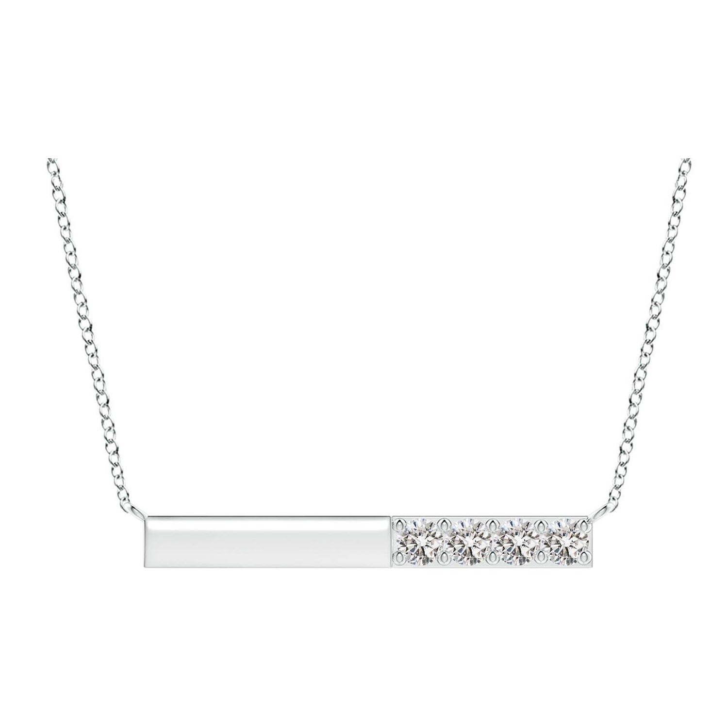 Collier barré de diamants ronds naturels en or blanc 14 carats Angara pour femmes