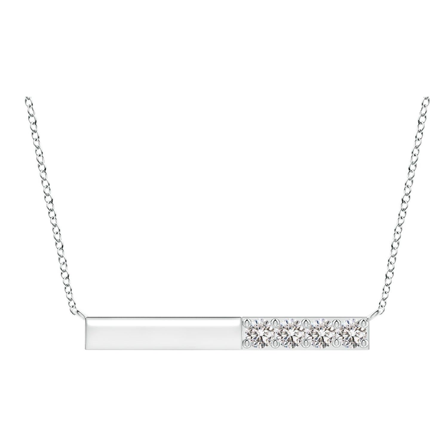 Collier barré de diamants ronds naturels en or blanc 14 carats Angara pour femmes